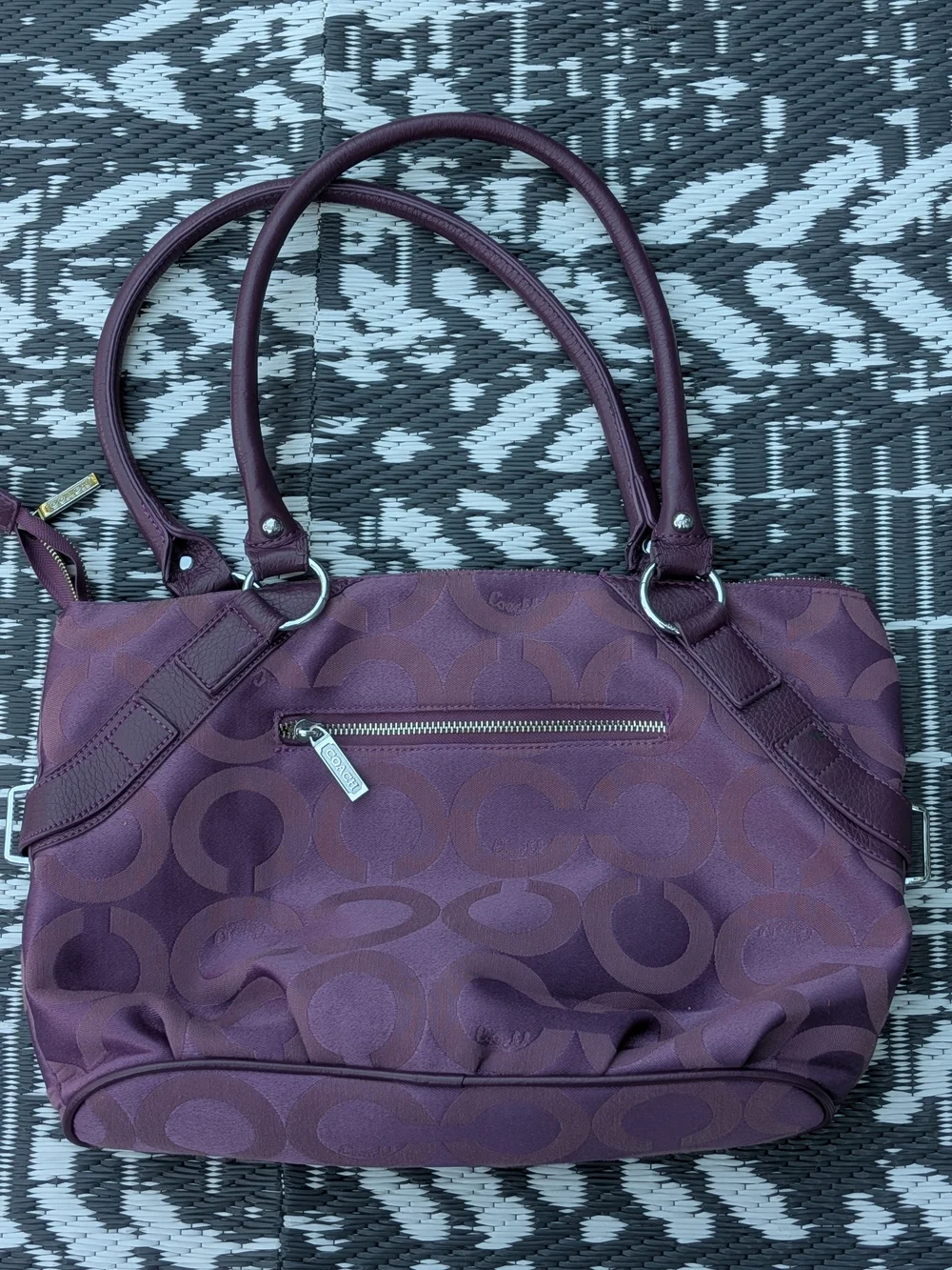 Vintage Coach Penelope Signature Shoulder Bag Plum Purple Khaki Canvas 14422